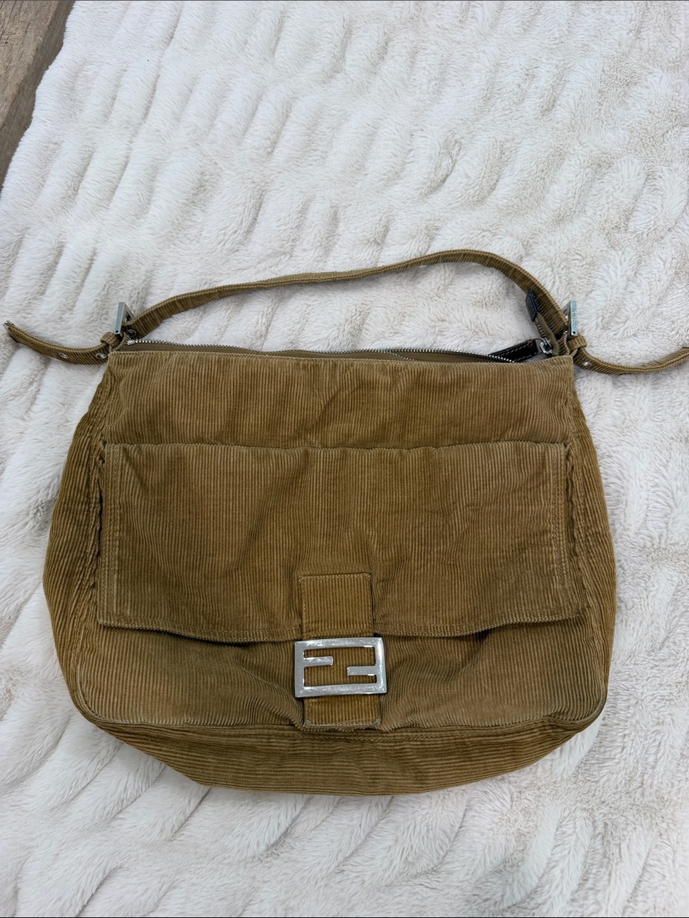Vintage Fendi Corduroy Shoulder Bag in Brown